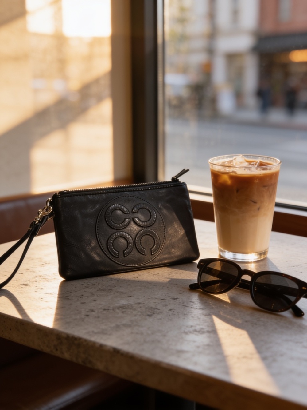 Coach Black Leather Op Art Large Wristlet Pouch 44823